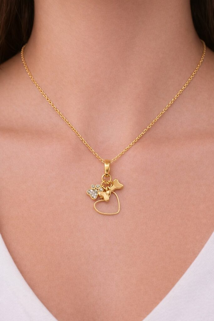 Collana a Forma di Cuore e Zampa in Acciaio Inossidabile per Donne