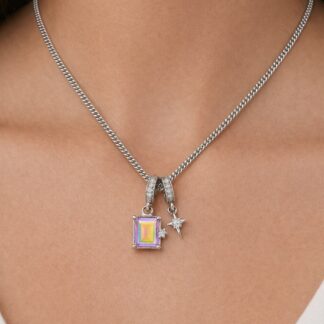 Collana con ciondolo baguette in acciaio inossidabile argento per donne
