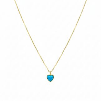 Collier Cœur Minimaliste en Acier Inoxydable avec Pierre Bleue