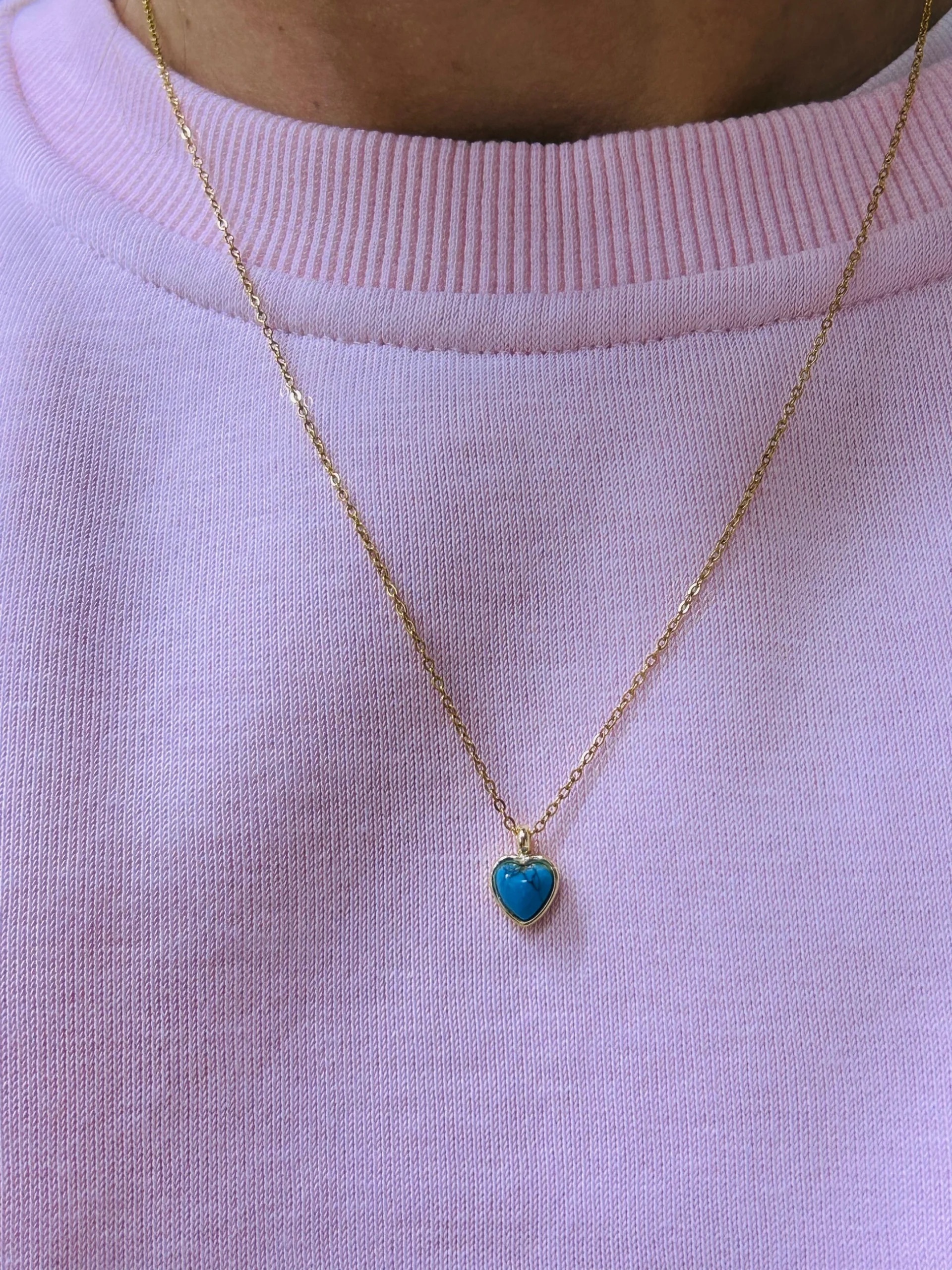 Edelstahl Minimalistischer Blaustein Herz Halskette – Bild 2