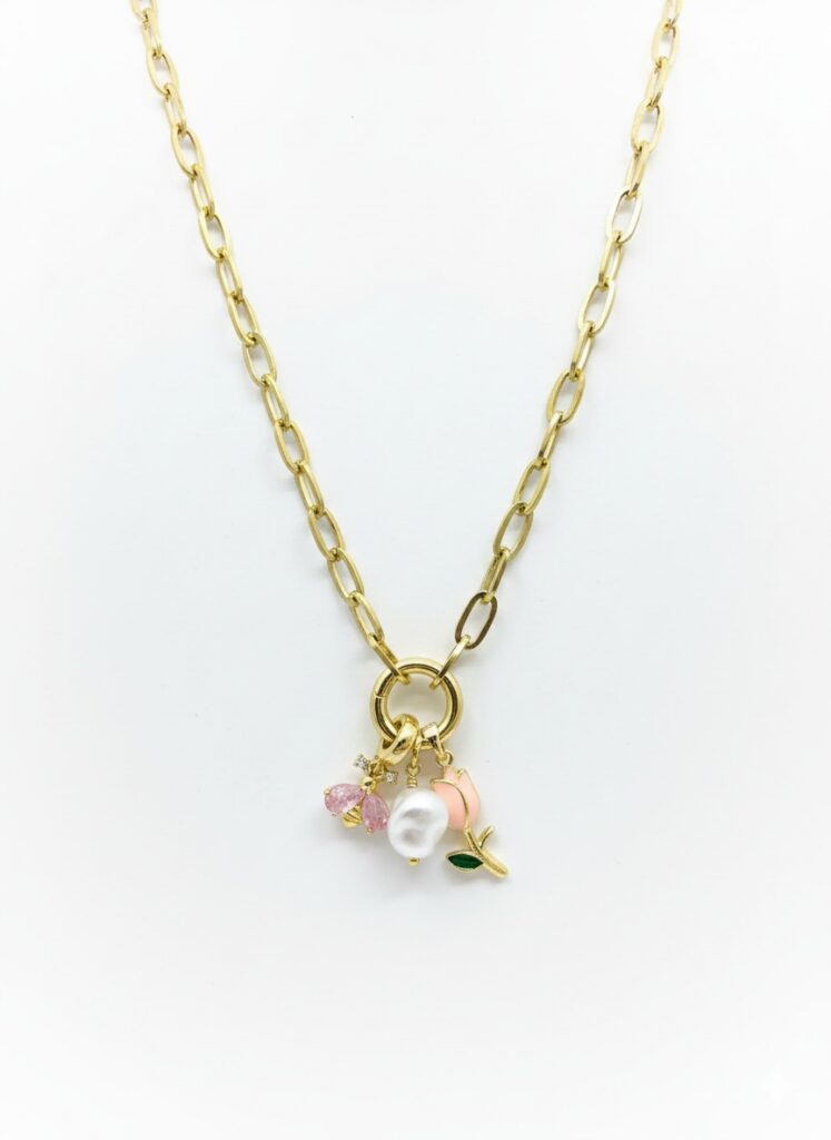 Collana con Tulipano Charm Rimovibile e Lucchetto in Acciaio Inossidabile
