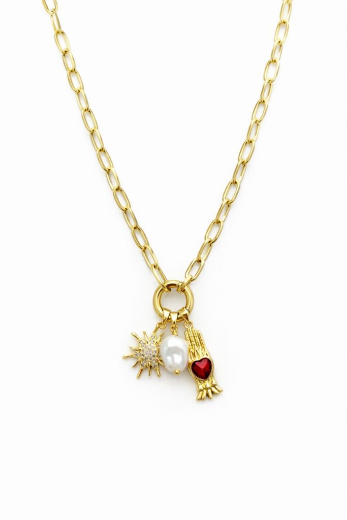 Collana in acciaio inossidabile con lucchetto e charm rimovibile a forma di mano