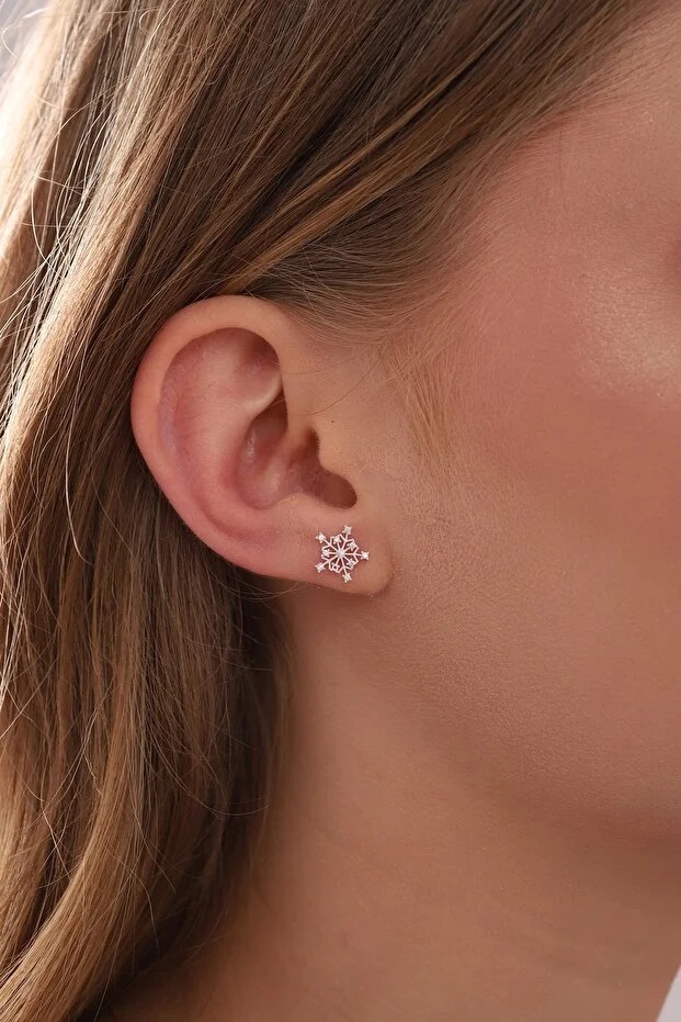 Orecchini a fiocco di neve in argento sterling 925 con pietre di zircone da donna