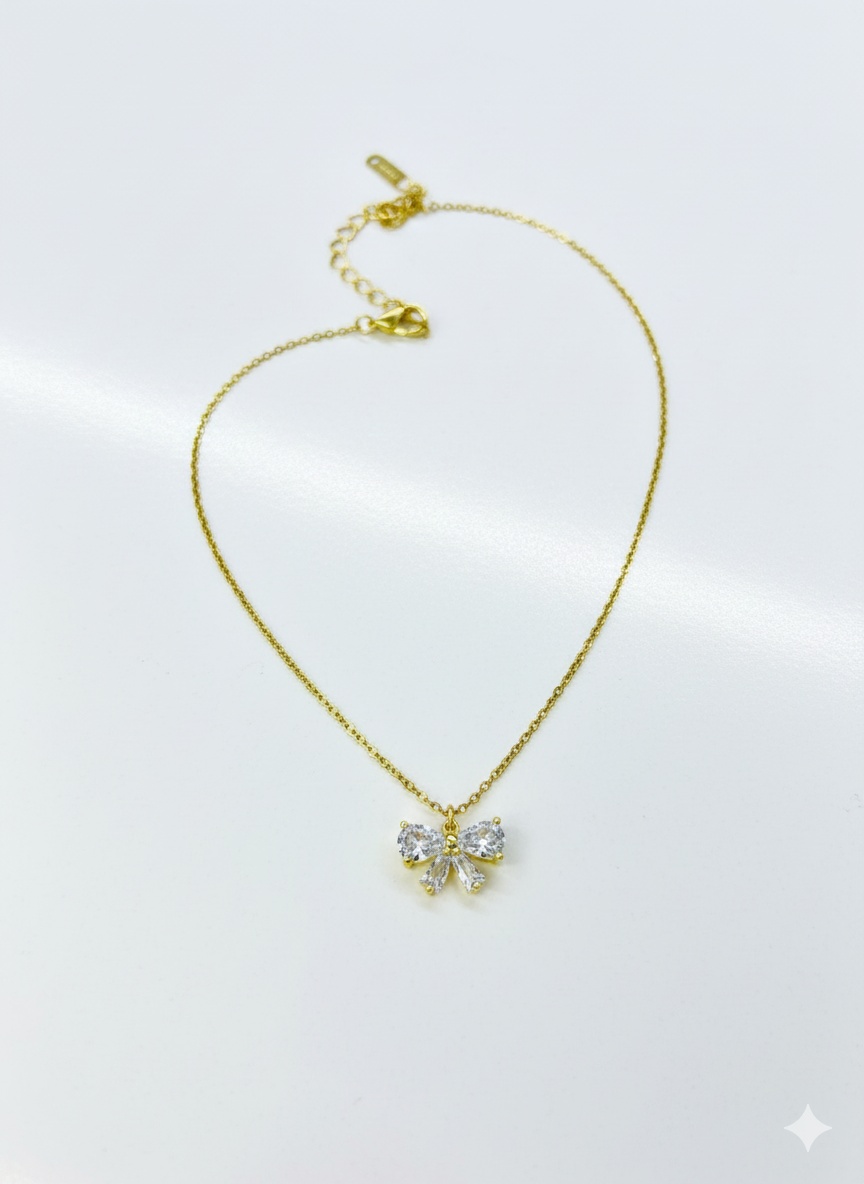 Stainless Steel Zircon Bow Necklace For Women - Image 2