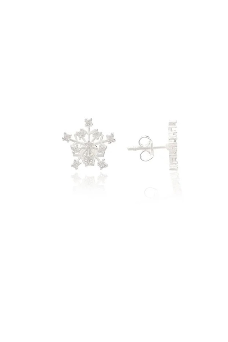 Orecchini a fiocco di neve in argento sterling 925 con pietre di zircone da donna - immagine 2
