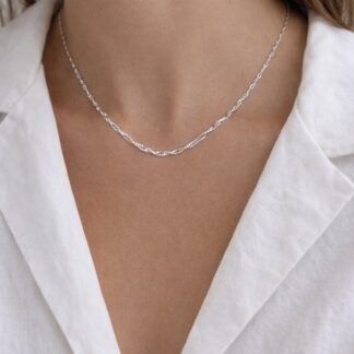 Collier à Chaîne Singapour Argent Unisexe en Acier Inoxydable 45 cm