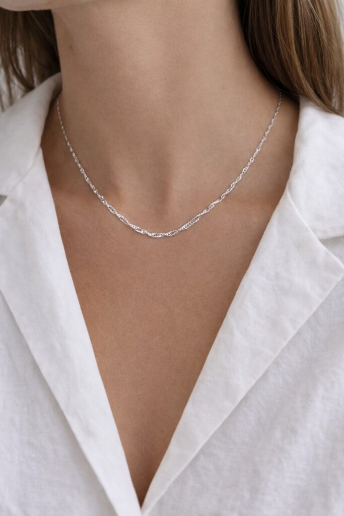Collana a Catena Singapore Unisex in Acciaio Inossidabile Color Argento 45 Cm