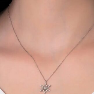 925 Sterling Silver Snowflake Necklace With White Stone