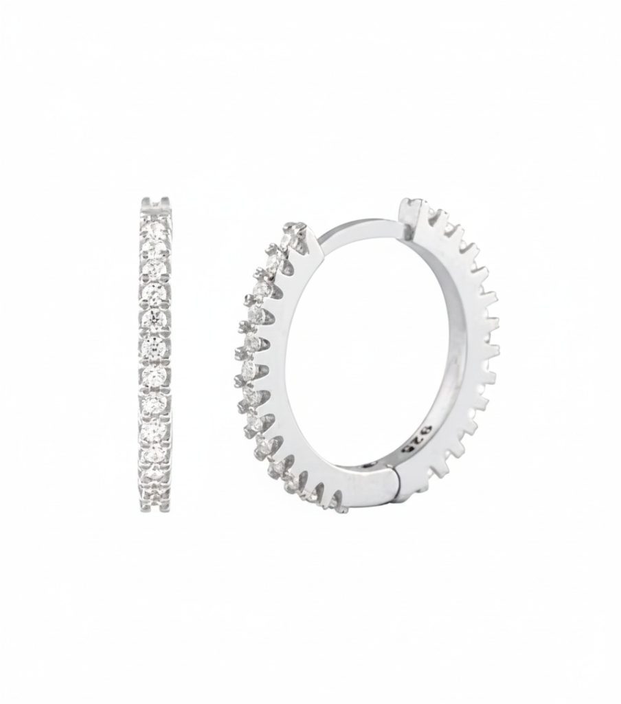 925 Sterling Silver 15 Mm Half Eternity Zircon Hoop Earrings