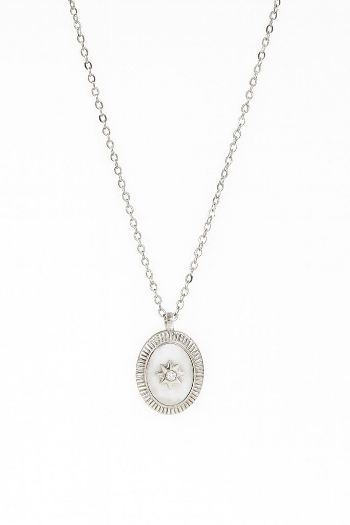 Collana a Fiore in Acciaio Inossidabile e Argento con Pietre per Donne