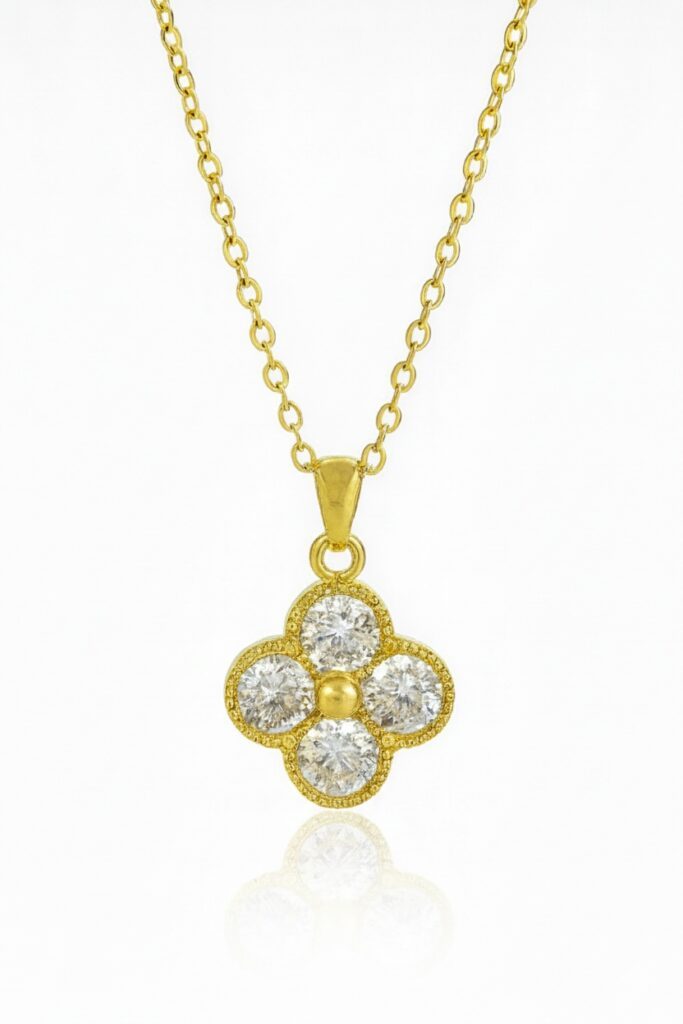 Stainless Steel Crystal Clover Necklace For Women