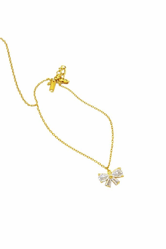 Collana con Fiocco in Acciaio Inossidabile e Zircone per Donna