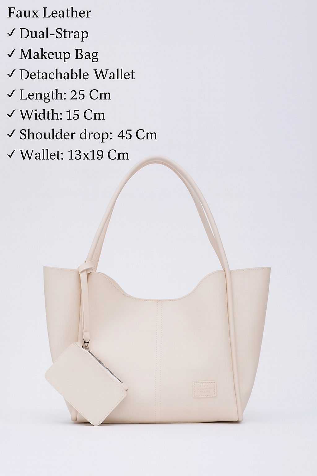 Bolso de mano y hombro para mujer SHK108 de cuero sintético color crema con cartera y bolsa de maquillaje - Imagen 6
