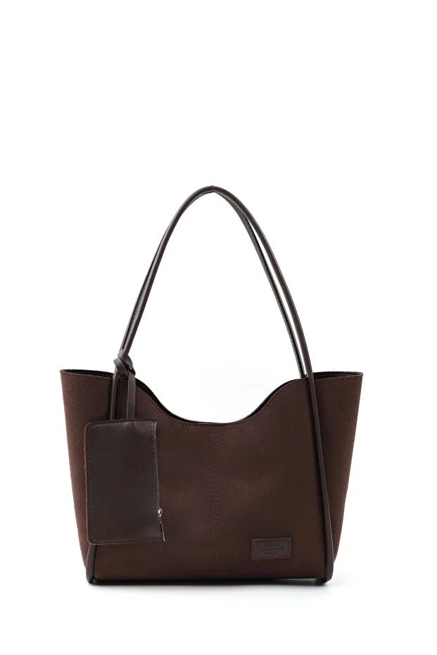 Borsa a Mano e a Tracolla da Donna SHK108 in Camoscio Marrone con Portafoglio e Pochette per Trucchi