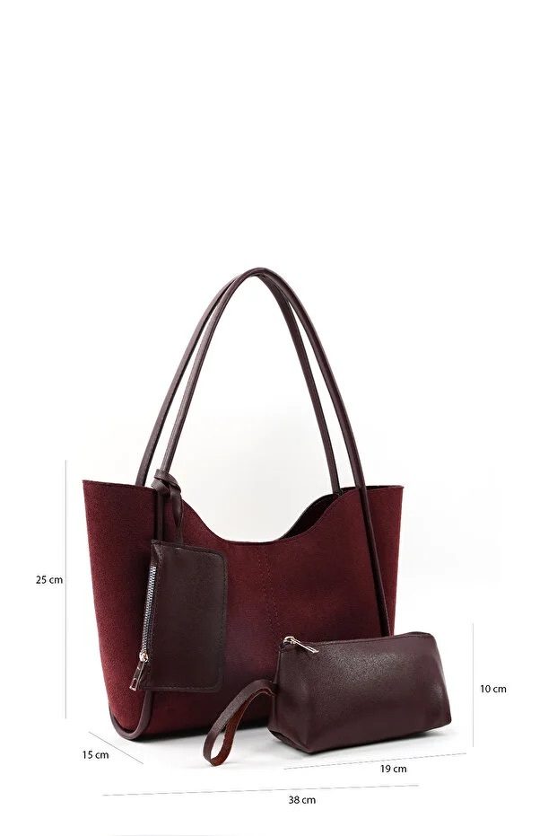 Bolso de mano y hombro para mujer SHK108 de cuero sintético marrón con cartera y bolsa de maquillaje