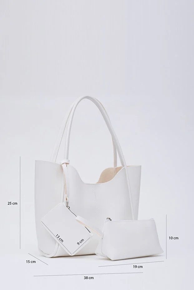 Borsa a mano e a spalla donna SHK108 bianca in ecopelle con portafoglio e beauty case