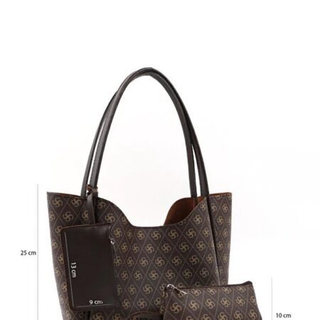 Monogram Brown SHK108 Faux Leather Women Hand And Shoulder Bag With Wallet And Makeup Bag