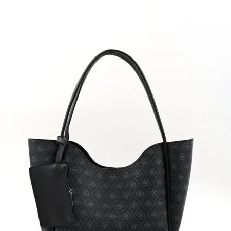 Monogram Black SHK108 Faux Leather Women Hand And Shoulder Bag With Wallet And Makeup Bag