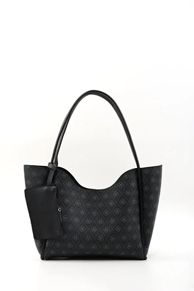 Monogram Negro SHK108 Bolso de Mano y Hombro de Cuero Sintético para Mujer con Cartera y Bolsa de Maquillaje
