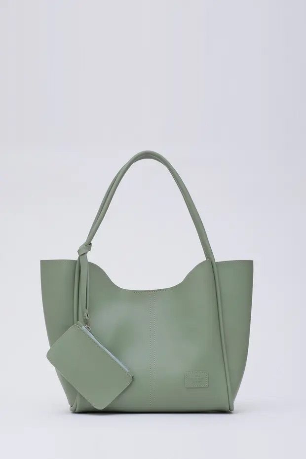 Borsa a mano e a tracolla donna SHK108 in ecopelle verde menta con portafoglio e beauty case